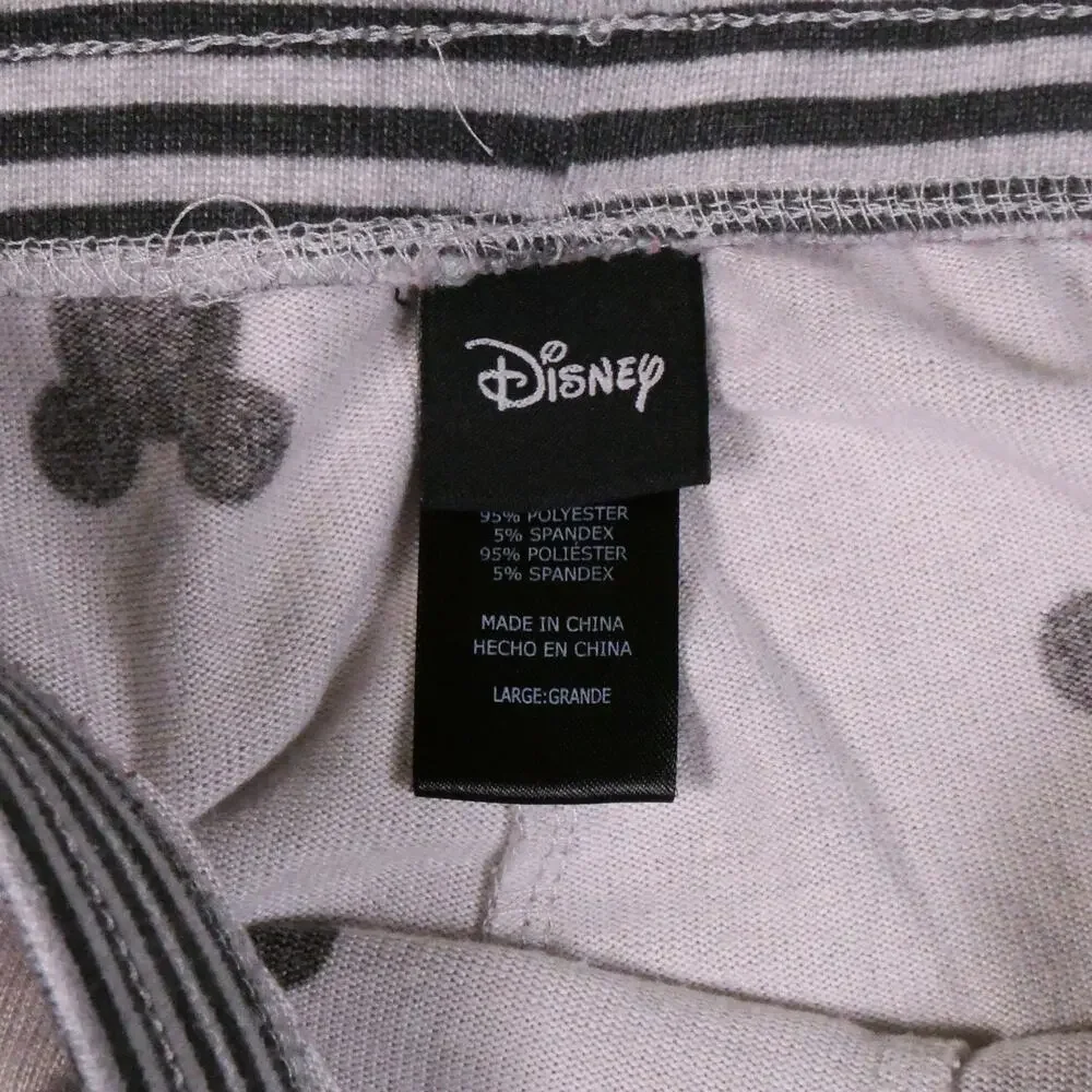 Disney Grey Black Mickey Mouse Pajamas Size L 2 Pc Set Soft Long Sleeve & Pants - Picture 5 of 12